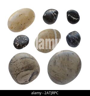 Collection Sea nature Stones isolée sur fond blanc. Vue sur le dessus de l'hôtel, il y a différentes roches Photo de stock. Banque D'Images