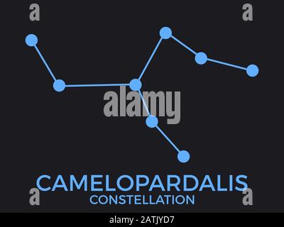Constellation de camelopardalis. Étoiles dans le ciel de nuit. Grappe d'étoiles et de galaxies. Constellation de bleu sur fond noir. Illustration vectorielle Illustration de Vecteur