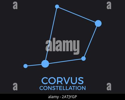 Constellation de Corvus. Étoiles dans le ciel de nuit. Grappe d'étoiles et de galaxies. Constellation de bleu sur fond noir. Illustration vectorielle Illustration de Vecteur