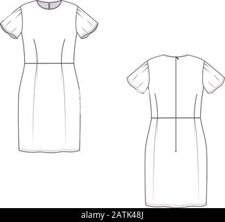 Esquisse technique de mode vectoriel de la sundress moyenne des femmes. Illustration de Vecteur