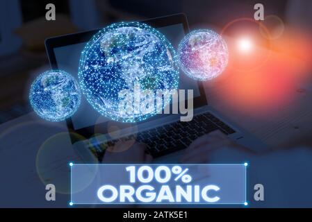 Texte écrit 100% organique. Photo d'entreprise présentant des ingrédients sont certifiés aucun additif alimentaire artificiel éléments de cette image fournir Banque D'Images