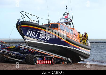 RNLI Exmouth canot de sauvetage Bridie O'Shea, sur l'exercice à Exmouth, Devon Banque D'Images