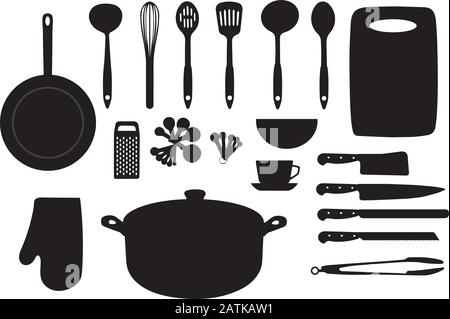 illustration vectorielle des ustensiles de cuisine. Ensemble logo cuisine. Illustration de Vecteur