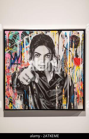 Michael Jackson - acrylique sur toile de M. Brainwash - lors de l'exposition "Sur le mur" à EMMA (Musée d'Art Moderne d'Espoo). Espoo, Finlande. Banque D'Images