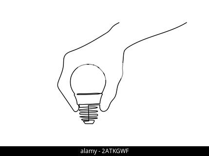 une ligne à tirage continu avec ampoule à main. Illustration vectorielle Banque D'Images