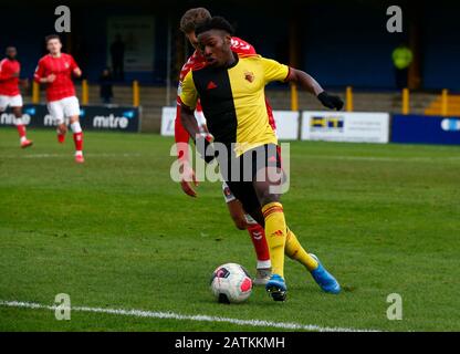 St ALBANS, ANGLETERRE - FÉVRIER 03: Tom Dele Basiru de Watford Moins De 23 ans pendant la Ligue de développement professionnel entre Watford Moins de 23 ans et Charlton Athletic Moins de 23 ans le 03 Janvier 2020 au Clarence Park Stadium, St.Albans, Angleterre. (Photo de AFS/Espa-Images) Banque D'Images