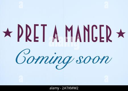 PRET A Manager bientôt disponible sur le blanc comme annonce d'ouverture d'un nouveau magasin à Londres, au Royaume-Uni, à partir de 2020 Banque D'Images