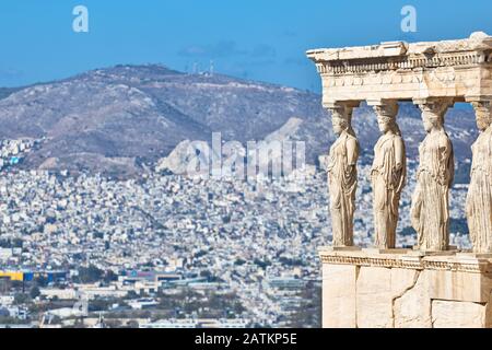 Détails de l'ancienne architecture grecque sur la citadelle de l'Acropole à Athènes Banque D'Images