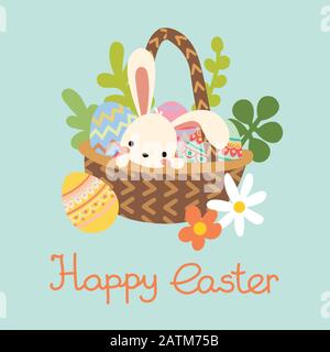 Lapin de pâques vectoriel. Lettrage et fleurs de printemps Illustration de Vecteur
