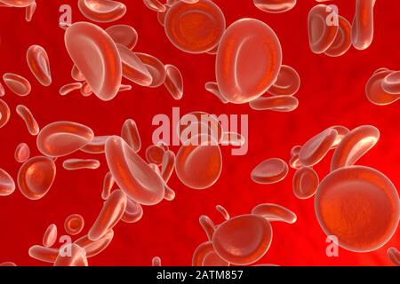 Sang et globules rouges, conception abstraite, vie et santé, rendu tridimensionnel. Dessin numérique informatique. Banque D'Images