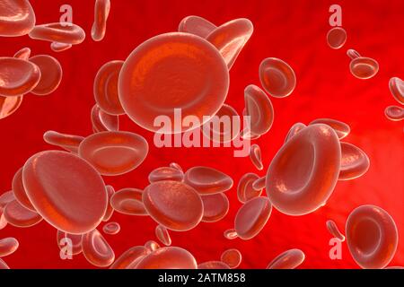 Sang et globules rouges, conception abstraite, vie et santé, rendu tridimensionnel. Dessin numérique informatique. Banque D'Images