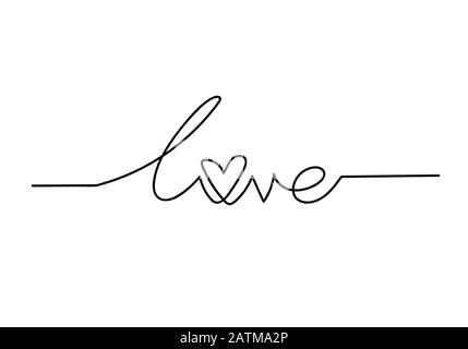 Dessin continu d'une ligne de mot AMOUR, vecteur minimaliste noir et blanc illustration de l'amour valentine concept Banque D'Images