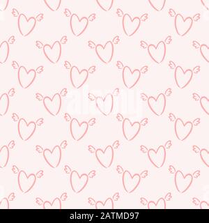 Motif sans couture avec coeurs ailées. Fond rose pâle. Imprimé pour l'amour, le mariage, la Saint-Valentin ou le motif bébé. Illustration vectorielle. Illustration de Vecteur