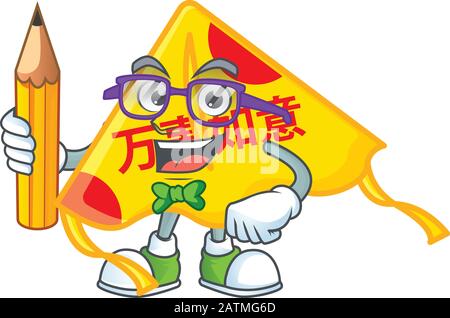 Une photo de l'étudiant chinois de kite de caractère tenant crayon Illustration de Vecteur