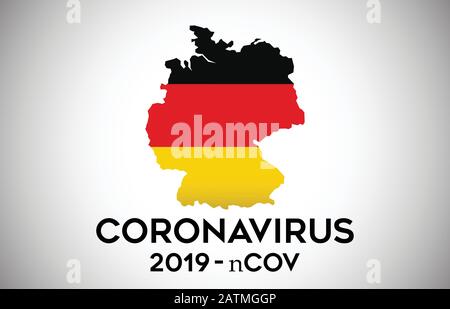 Coronavirus en Allemagne et drapeau du pays à l'intérieur de la frontière du pays carte Vector Design. 2019-nCoV avec carte de l'Allemagne avec illustration vectorielle du drapeau national. Illustration de Vecteur