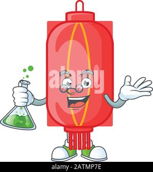 Smart Professor chinois traditionnel papier caricature caractère avec tube en verre Illustration de Vecteur