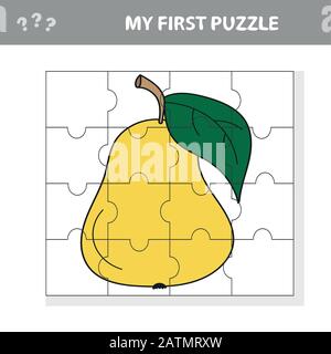 Mon premier puzzle - fruits, tâche de puzzle, jeu pour les enfants d'âge préscolaire. Poire Illustration de Vecteur