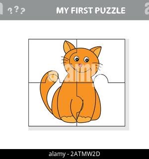 Mon premier puzzle. Jeu de puzzle mignon. Illustration vectorielle du jeu de puzzle avec chat de dessin animé heureux pour les enfants Illustration de Vecteur