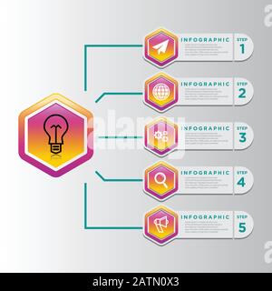 Infographie sur les étapes de la ligne. 5 options diagramme de flux de travail, infographie sur le numéro de la chronologie du cercle, diagramme des étapes du processus. Infographies vectorielles linéaires. Traiter l'ordre dans Illustration de Vecteur