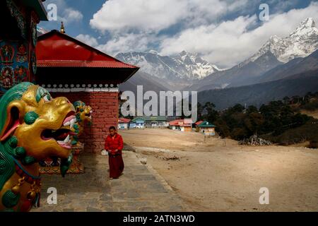 Jeune moine au village de Tengboche Banque D'Images