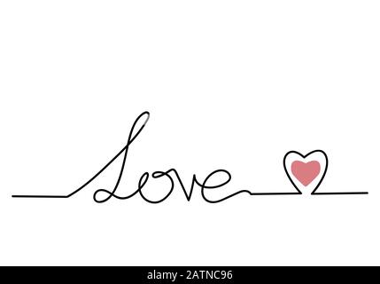 Dessin continu d'une ligne de mot AMOUR, vecteur minimaliste noir et blanc illustration de l'amour valentine concept Banque D'Images