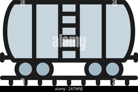 Réservoir d'huile sur rails, icône de ligne de couleur plate de wagon de chargement. Illustration de Vecteur