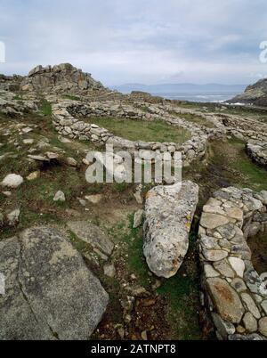 Castro de Baroña. Règlement sur l'âge du fer, premier siècle avant Jésus-Christ-1 siècle après Jésus-Christ. Galice, province de la Corogne, Espagne. Banque D'Images