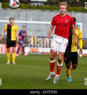 St ALBANS, ANGLETERRE - FÉVRIER 03: George Lapslie de Charlton Athletic Sous 23 pendant la Ligue de développement professionnel entre Watford Sous 23 ans et Banque D'Images