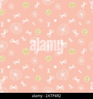 papillons et fleurs sauvages doodle sur fond rose motif vectoriel sans couture Illustration de Vecteur