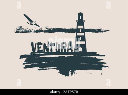 Phare sur coup de pinceau seashore Illustration de Vecteur