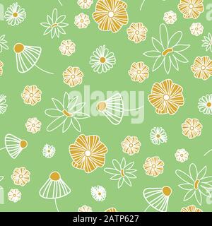 modèle vectoriel sans couture avec fleurs naives en guirlande sur fond vert Illustration de Vecteur
