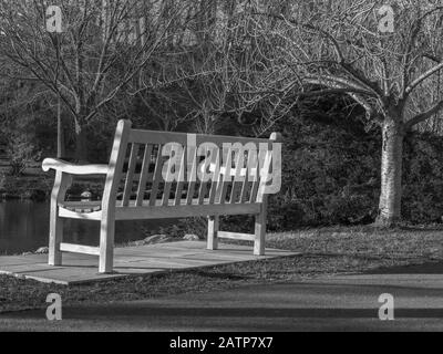 Banc de parc isolé noir et blanc Banque D'Images