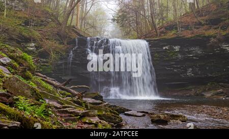 Chute d'eau Misty matin dans la forêt Banque D'Images