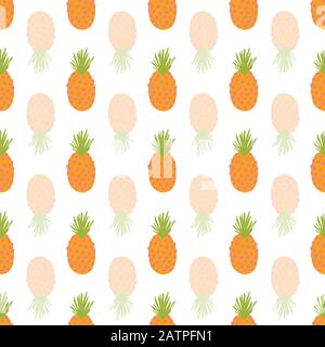 Ananas répéter fond vectoriel. Motif d'été abstrait sans couture. Ananas tropicaux en miroir sur blanc. Fruits exotiques tirés à la main isolés dans Illustration de Vecteur