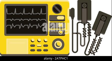 Défibrillateur jaune isolé sur fond blanc. Équipements médicaux pour sauver la vie humaine Illustration de Vecteur