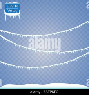 Ensemble de cicules de neige sur les roches d'une dérive de neige isolée sur un fond transparent. Illustration vectorielle Illustration de Vecteur