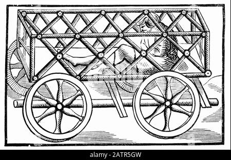 Gravure d'un prisonnier dans une voiturette, Newgate prison, Londres, Angleterre. Des Chroniques De Newgate, 1884. Banque D'Images