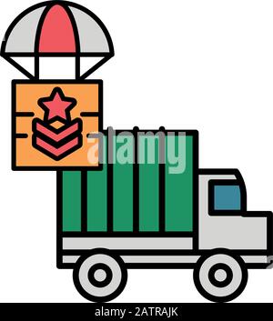 camion de force militaire avec boîte en parachute Illustration de Vecteur