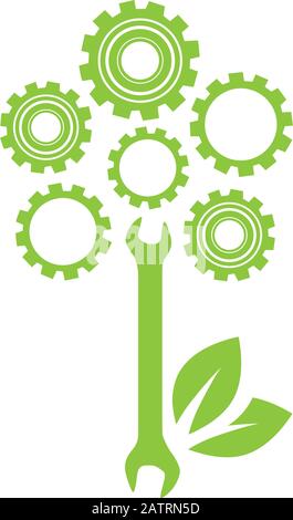 engrenages verts, outil de clé et lames Illustration de Vecteur
