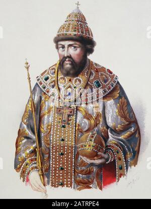 Russe Tsar Aleksey Mikhaïlovitch (Alexei Mikhaïlovitch, Alexis De Russie). Peinture de P. Borel, XIXe siècle. Banque D'Images
