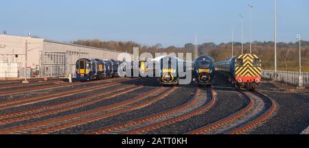 L'usine d'assemblage de Hitachi Newton Aycliffe, County Durham, nouvelle classe 800 trains pour PEI First Great Western Railway et classe 385 pour l'UEM Scotrail Banque D'Images