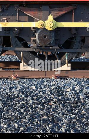 Les roues qui agissent comme un dispositif de sécurité secondaire pour empêcher un shunter ferroviaire de s'éloigner. Banque D'Images