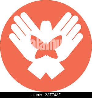 Les mains avec papillon design de zéro discrimination jour sensibilisation aider à soutenir campagne amour vie soins et solidarité thème illustration vectorielle Illustration de Vecteur