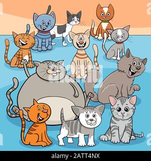 Illustration De Dessin Animé Du Groupe De Personnages Animaux Comiques Happy Cats Et Kittens Illustration de Vecteur