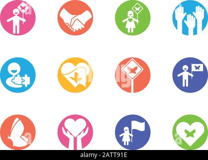 Icon set conception de Zero discrimination jour sensibilisation aide à soutenir campagne amour vie soins et solidarité thème illustration vectorielle Illustration de Vecteur