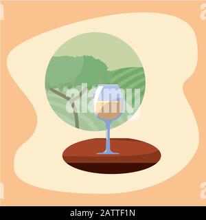 Tasse à vin devant le raisin arbre design, cave de vinification alcool boissons restaurant et thème de célébration illustration vectorielle Illustration de Vecteur
