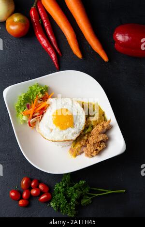 riz japonais au karaage au poulet avec curry Banque D'Images