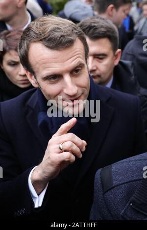 Cracovie, Pologne. 04 février 2020. Président français, Emmanuel Macron lors de la visite.deuxième journée de la visite officielle du Président Emmanuel Macron en Pologne. Après des réunions bilatérales fructueuses, la Pologne et la France ont signé un programme de coopération dans le cadre de leur "partenariat stratégique" et un futur sommet entre l'Allemagne, la France et la Pologne a été annoncé au sein du triangle de Weimar. Crédit: Sopa Images Limited/Alay Live News Banque D'Images