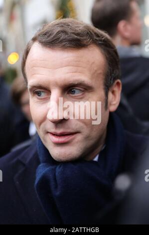 Cracovie, Pologne. 04 février 2020. Président français, Emmanuel Macron lors de la visite.deuxième journée de la visite officielle du Président Emmanuel Macron en Pologne. Après des réunions bilatérales fructueuses, la Pologne et la France ont signé un programme de coopération dans le cadre de leur "partenariat stratégique" et un futur sommet entre l'Allemagne, la France et la Pologne a été annoncé au sein du triangle de Weimar. Crédit: Sopa Images Limited/Alay Live News Banque D'Images