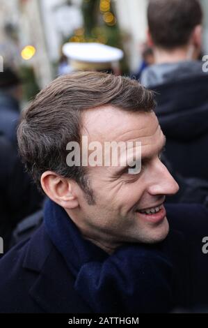 Cracovie, Pologne. 04 février 2020. Président français, Emmanuel Macron lors de la visite.deuxième journée de la visite officielle du Président Emmanuel Macron en Pologne. Après des réunions bilatérales fructueuses, la Pologne et la France ont signé un programme de coopération dans le cadre de leur "partenariat stratégique" et un futur sommet entre l'Allemagne, la France et la Pologne a été annoncé au sein du triangle de Weimar. Crédit: Sopa Images Limited/Alay Live News Banque D'Images